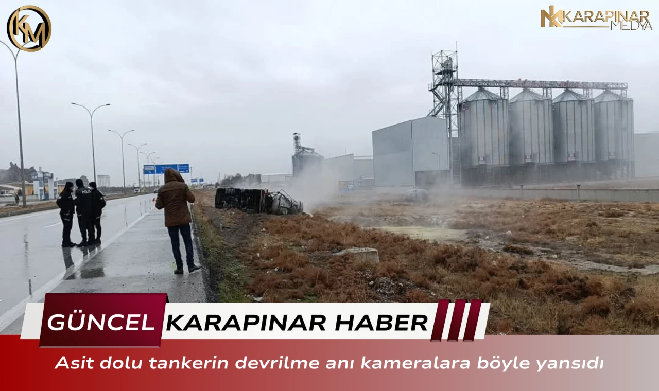 Asit dolu tankerin devrilme anı kameralara böyle yansımış