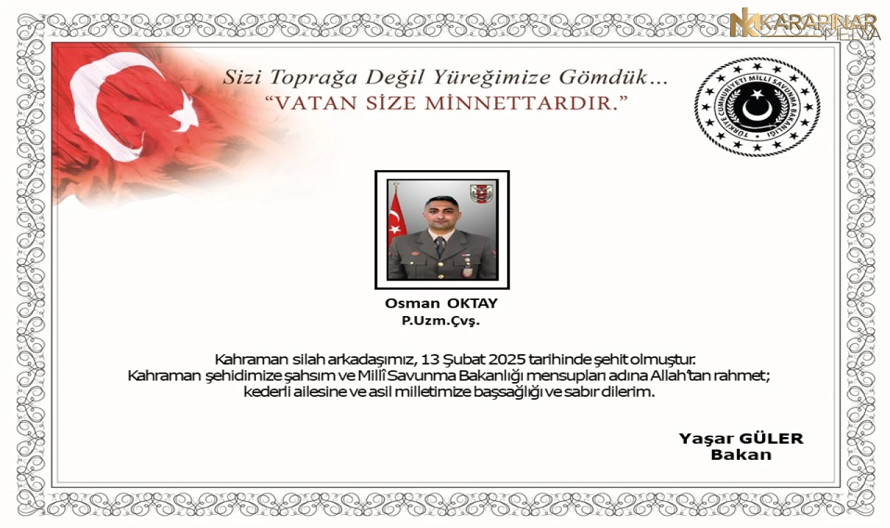 Milli Savunma Bakanlığı duyurdu; Şehidimiz var