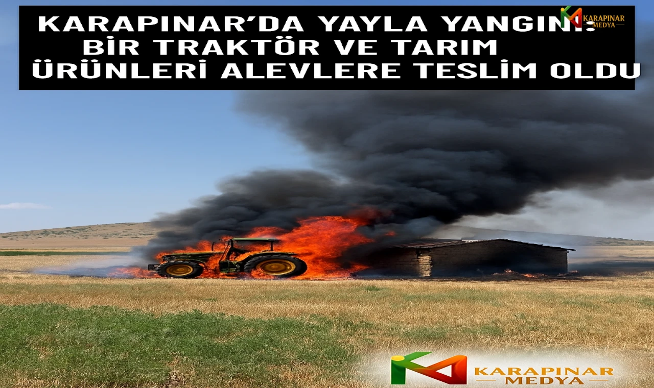 Karapınar’da Yayla Yangını: Bir Traktör ve Tarım Ürünleri Alevlere Teslim Oldu