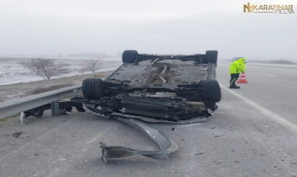 Karapınar'da otomobil takla attı 1 kişi yaralandı